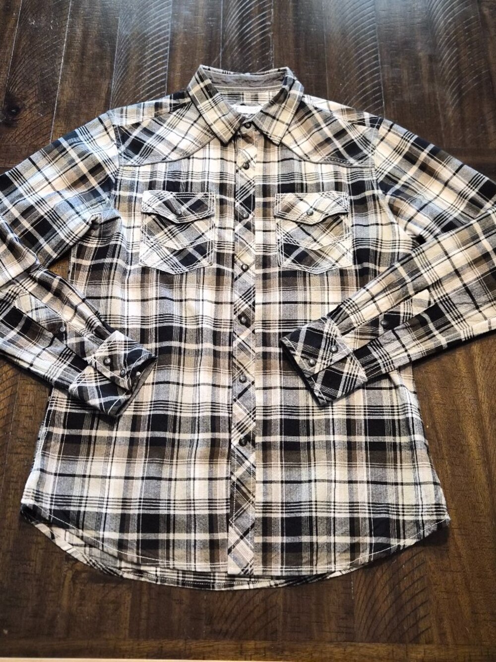 BKE Mens Brown Plaid Pearl Snap Western Shirt Standard Fit Long Sleeve Sz M G909